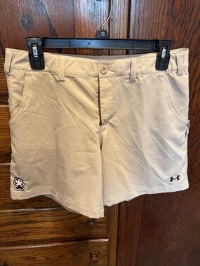 Under Armour Women's Light Khaki Performance Shorts SIU logo